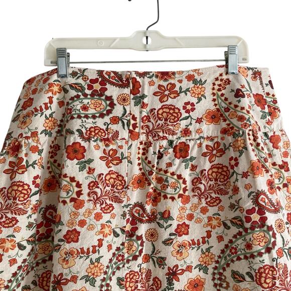 Christopher & Banks White Red Floral Beaded Linen Cotton Beaded Skirt Size 16 - Picture 7 of 16